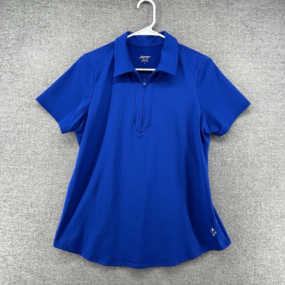 Jofit 1/4 Zip Golf Polo Shirt Women Size Large Blue Short Sleeve